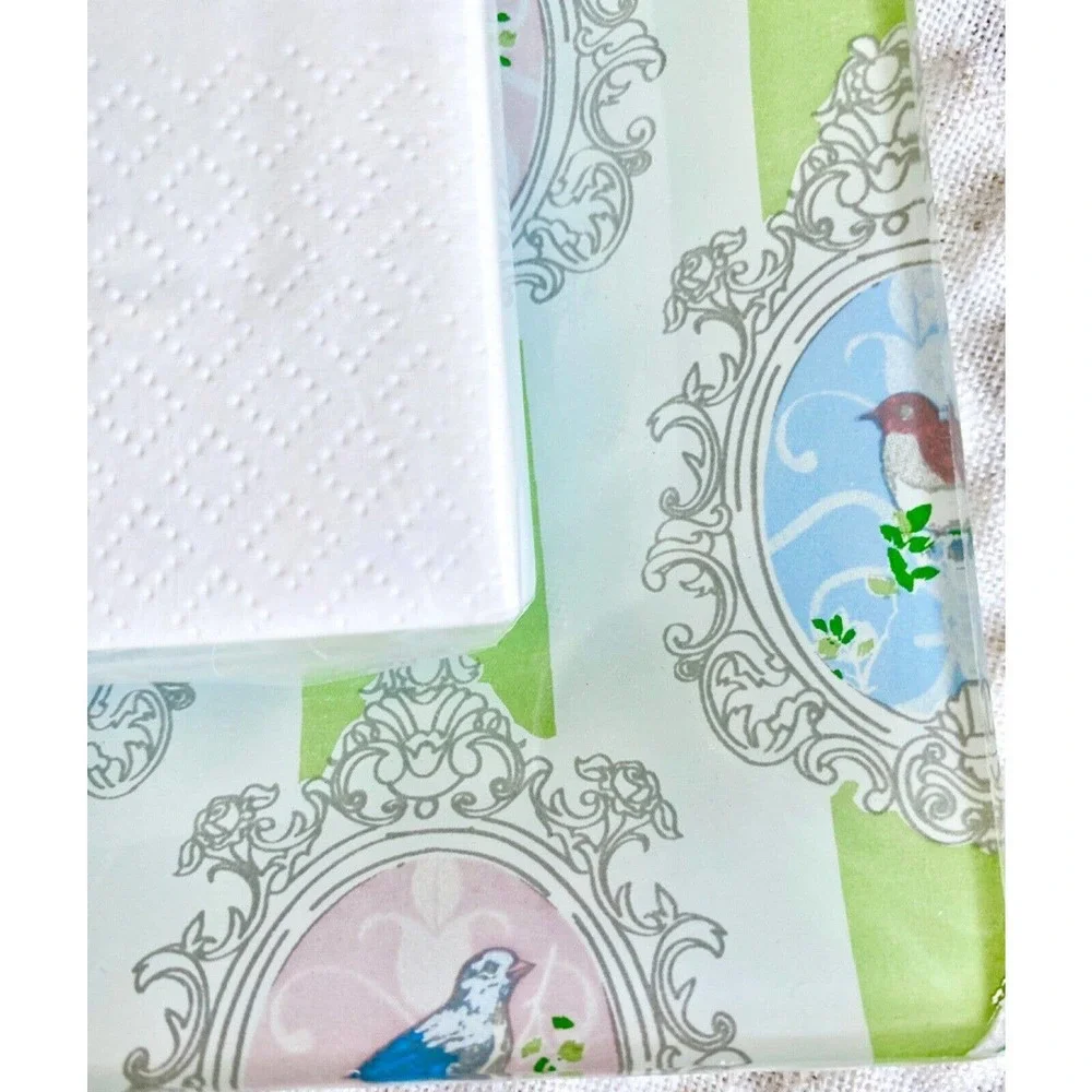 New Bird Print Paper Guest Towels Napkins w/ Bird & Green Stripe Glass Tray